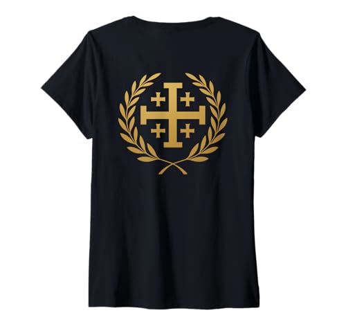 Damen Jerusalem Cross - katholischer Tempelritter T-Shirt mit V-Ausschnitt Damen Jerusalem Cross - katholischer Tempelritter T-Shirt mit V-Ausschnitt von Katholische Geschenke & Co.
