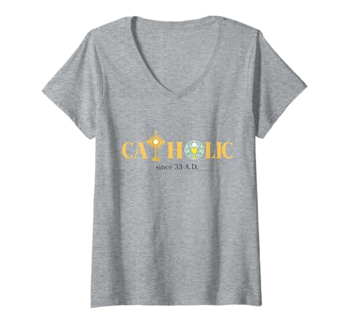 Damen Katholisch seit 33 n. Chr. - Frühkirche T-Shirt mit V-Ausschnitt von Katholische Geschenke & Co.