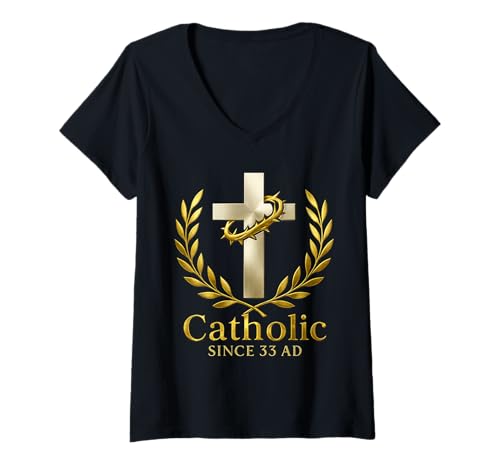 Damen Stolzer Katholischer Christ seit 33 nach Christi T-Shirt mit V-Ausschnitt Damen Stolzer Katholischer Christ seit 33 nach Christi T-Shirt mit V-Ausschnitt von Katholische Geschenke & Co.