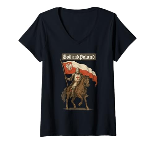 Damen Gott und Polen - polnischer Krieger Christi - katholisch T-Shirt mit V-Ausschnitt Damen Gott und Polen - polnischer Krieger Christi - katholisch T-Shirt mit V-Ausschnitt von Katholische polnische Geschenke & Co.