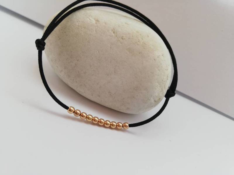 14K Solide Gelbgold Winzige Perlen Armband Für Frauen. Schwarzes Armband. Aus Au 585Er Gold. Geburtstags-Goldschmuck Mädchen von KathrynsBracelet