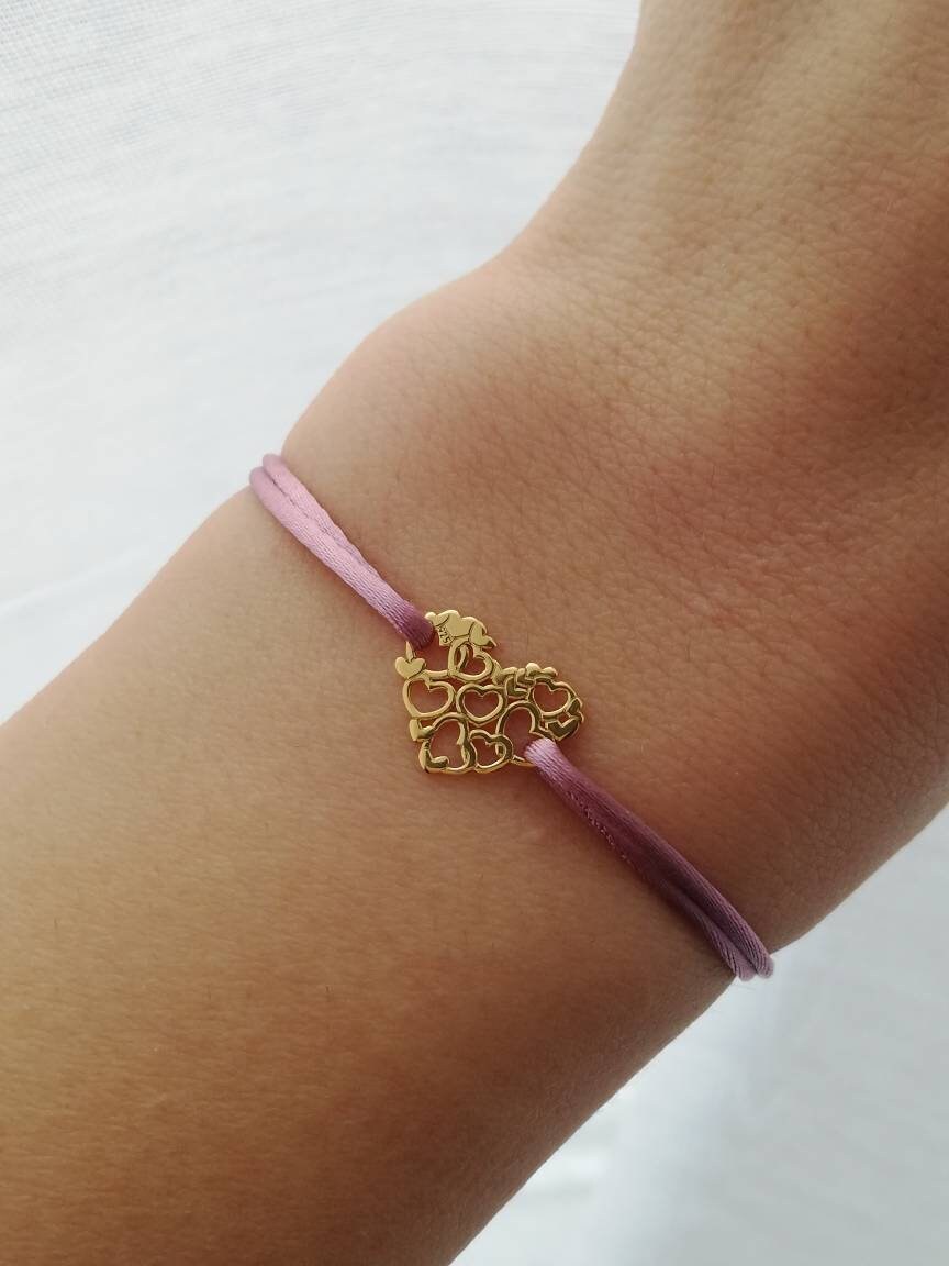 Goldene Herzen Frauen Geschenk. Charm Brautjungfer Armband, Lovely Schwester Geschenk, Rose Ashes Farbe, Zierliche Und Zarte Faden, Ich Liebe Dich Goldene Herzen Frauen Geschenk. Charm Brautjungfer Armband, Lovely Schwester Geschenk, Rose Ashes Farbe, Zierliche Und Zarte Faden, Ich Liebe Dich von KathrynsBracelet