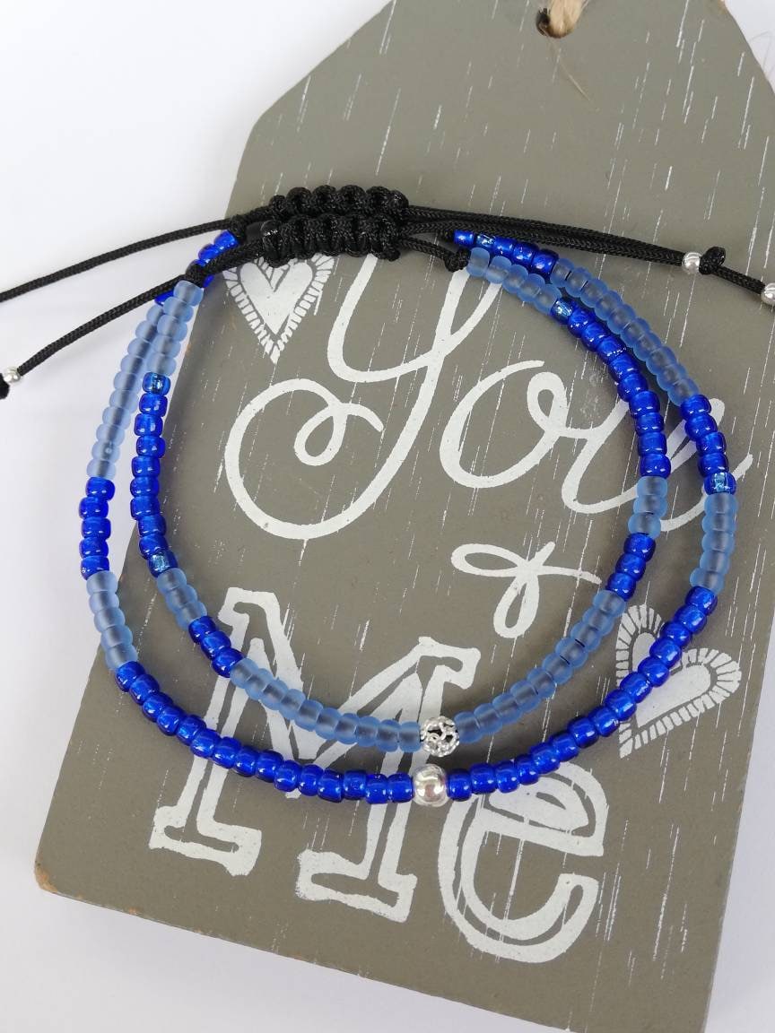 Passende Armbänder Sterling Silber & Blaue Glasperlen Set von KathrynsBracelet