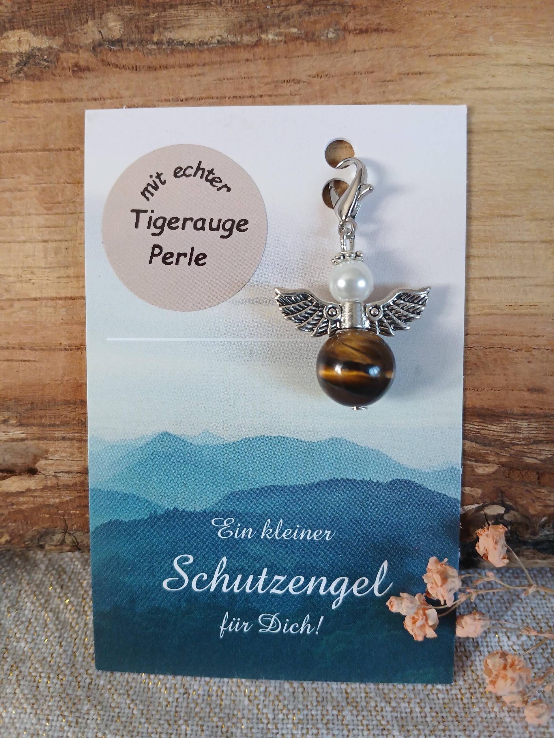 Schutzengel Anhänger, Echte Edelstein Perle, Tigerauge, Glücksbringer, Engel, Geschenkanhänger, Gastgeschenk, Tigerauge Perle von KatjasRosenwerkstatt