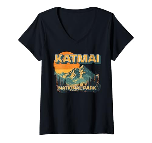 Damen Katmai-Nationalpark T-Shirt mit V-Ausschnitt Damen Katmai-Nationalpark T-Shirt mit V-Ausschnitt von Katmai National Park Alaska USA Outdoor Vintage