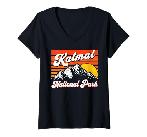 Damen Katmai-Nationalpark T-Shirt mit V-Ausschnitt Damen Katmai-Nationalpark T-Shirt mit V-Ausschnitt von Katmai National Park Alaska USA Outdoor Vintage