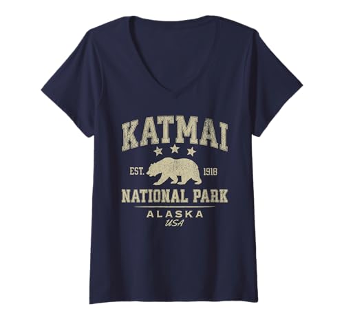 Damen Katmai-Nationalpark T-Shirt mit V-Ausschnitt Damen Katmai-Nationalpark T-Shirt mit V-Ausschnitt von Katmai National Park Alaska USA Outdoor