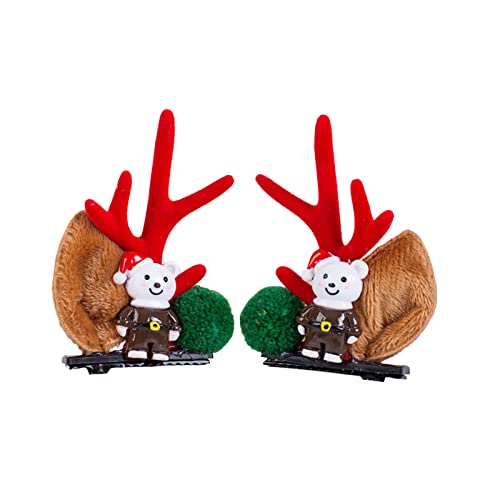 1 Paar Weihnachten Haarspangen Cartoon Dekor Plüsch Ohren Hirsch Geweih Nette Anti-Rutsch-Haarschmuck Kopfbedeckung Xmas Erwachsene Kinder Ente von Katolang