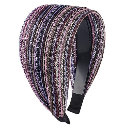 Anti-Rutsch-Zähne Atmungsaktive Mesh Haar Hoop Frauen Retro Patchwork Farbe Breite Stirnband Haar Zubehör Frauen Stirnband von Katolang