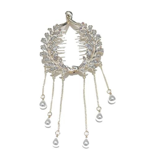 Pferdeschwanz Haarspange Grün Blatt Blume Quasten Faux Perlen Elegant Chinesischen Stil Haarschmuck Strass Intarsien Frauen Haar Bun von Katolang