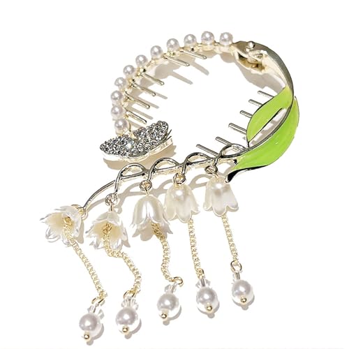 Pferdeschwanz Haarspange Grün Blatt Blume Quasten Faux Perlen Elegant Chinesischen Stil Haarschmuck Strass Intarsien Frauen Haar Bun von Katolang