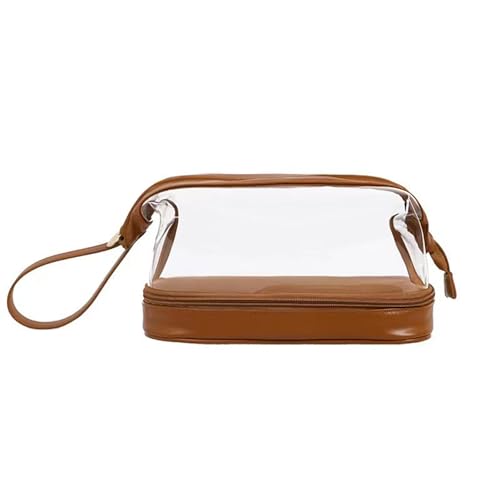 Reise-Make-up-Tasche, große Kapazität, Kosmetiktaschen für Frauen, transparent, wasserdicht, doppellagig, Make-up-Tasche für Reisen und Zuhause, braun von Katolang