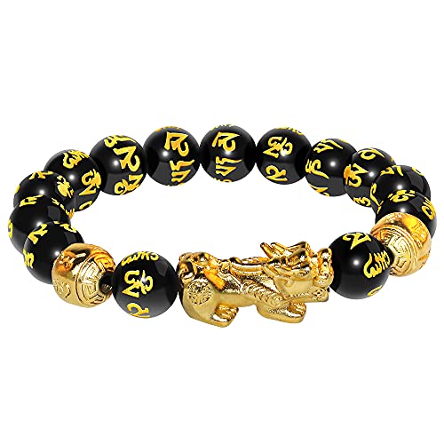 Katomi schwarzes Feng Shui Perlenarmband chinesisches Pi Xiu Armband Obsidian Reichtum Armband mit handgeschnitztem Amulett für Glück Reichtum Geschenke für Männer und Frauen von Katomi