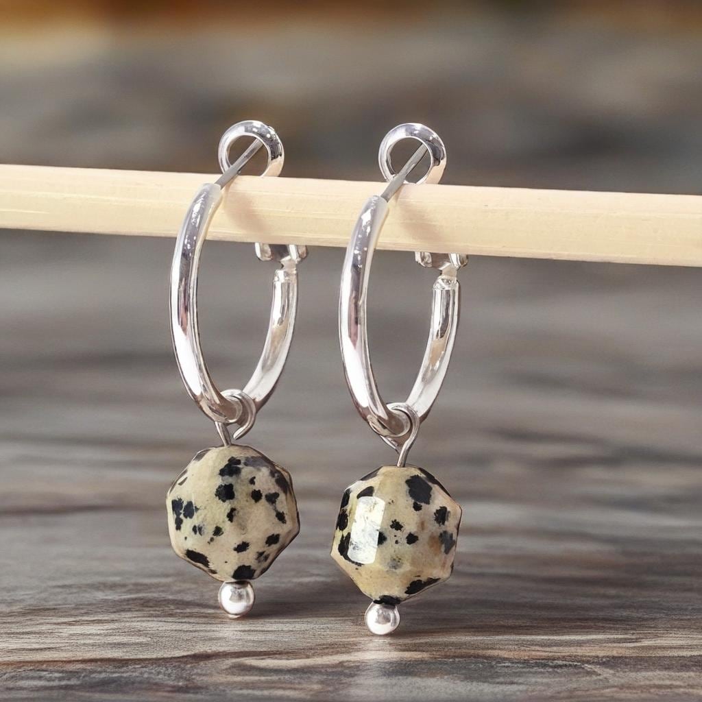 Anti Stress Dalmatiner Jaspis Ohrringe Creolen Silber I Geschenkidee von KatrishaDesigns