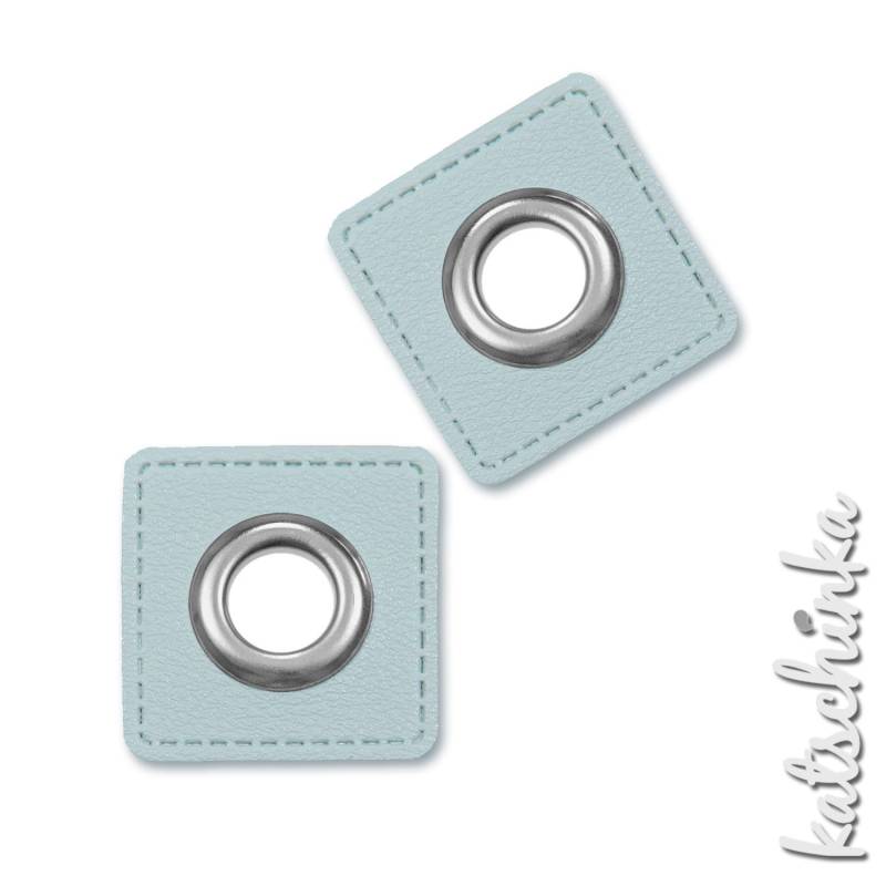 2Er Ösenpatches, Ösen Auf Pastellblau Kunstleder, Patches | Quadrat 10 Mm von KatschinkaDesign