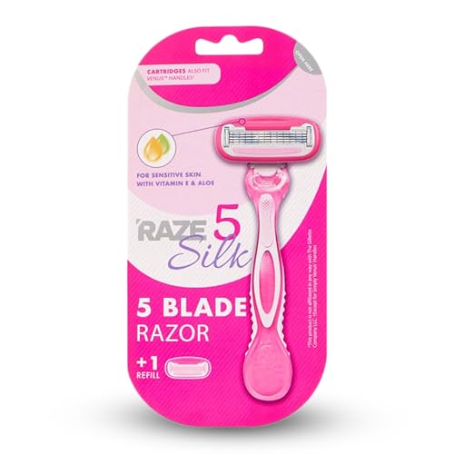 Katsy Style Silk Razor - 5-Klingen-Rasierer mit Nachfüllung, Kartuschentyp für Frauen, Aloe und Vitamin E Schmierung, ergonomisches Griffdesign, 1 Stück Griff und 1 Nachfüllkartusche von Katsy Style
