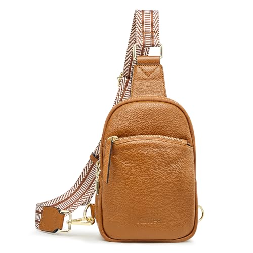 Kattee Brust-Umhängetasche für Damen Echtes Leder Sling-Rucksack Kleine Gürteltaschen Weicher Schulter-Tagesrucksack für Reisen und Outdoor von Kattee