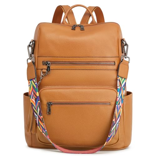 Kattee Damen Rucksack aus Weichem Leder mit 14-15 Zoll Laptopfach und Gepäckhülle Umwandelbare Schul-Umhängetasche von Kattee