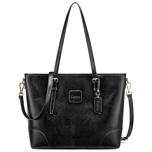 Kattee Damen Schultertasche aus echtem Leder Handtasche mit 14-Zoll-Laptopfach von Kattee