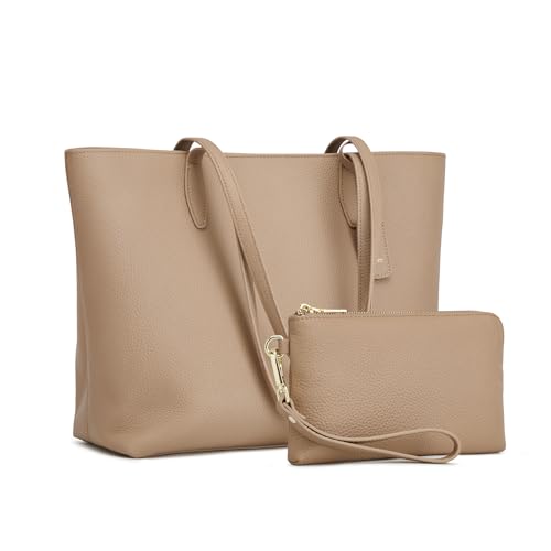 Kattee Leder Tragetaschen für Damen weiche Handtaschen und Schultertaschen Reise und Arbeitstaschen mit Handgelenksgeldbörse 2-in-1 von Kattee