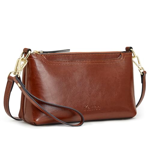 Kattee Leder-Umhängetaschen für Damen Trendige kleine Schulter-Geldbörsen und Handtaschen Wristlet-Clutch-Geldbörse mit 2 Riemen von Kattee
