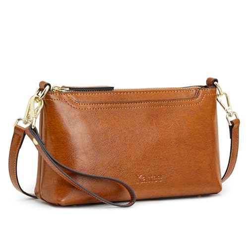 Kattee Leder-Umhängetaschen für Damen Trendige kleine Schulter-Geldbörsen und Handtaschen Wristlet-Clutch-Geldbörse mit 2 Riemen von Kattee