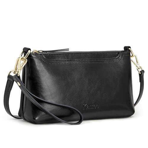 Kattee Leder-Umhängetaschen für Damen Trendige kleine Schulter-Geldbörsen und Handtaschen Wristlet-Clutch-Geldbörse mit 2 Riemen von Kattee