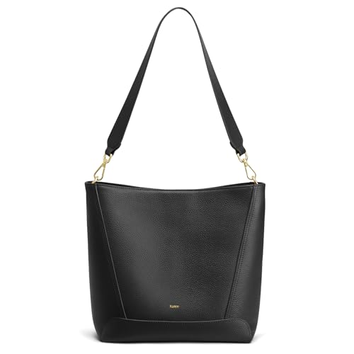 Kattee Ledertaschen und Handtaschen Mittelgroße Beuteltaschen für Damen Schultertasche aus Genarbtem Leder mit 2 Riemen von Kattee