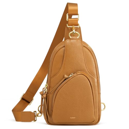 Kattee Sling Bag für Damen Gürteltasche aus Leder Kleine Brusttasche Umhängetasche mit RFID-Blockierung für Reisen und Outdoor von Kattee
