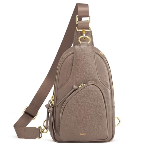 Kattee Sling Bag für Damen Gürteltasche aus Leder Kleine Brusttasche Umhängetasche mit RFID-Blockierung für Reisen und Outdoor von Kattee