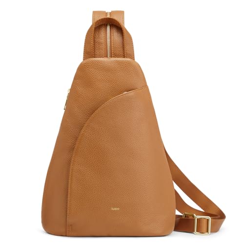 Kattee Sling Bag für Damen Umhängetasche Gürteltasche Brusttasche Top-Grain-Leder Tagesrucksack RFID-blockierend Reisen von Kattee
