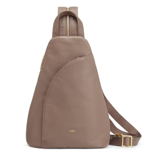 Kattee Sling Bag für Damen Umhängetasche Gürteltasche Brusttasche Top-Grain-Leder Tagesrucksack RFID-blockierend Reisen von Kattee