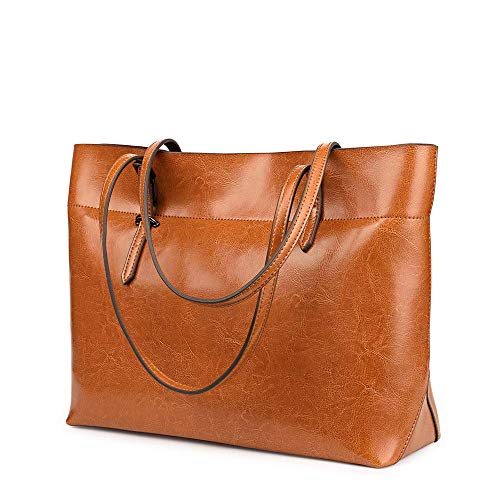 Kattee Vintage Echtes Leder Tote Umhängetasche für Damen Satchel Handtasche mit Top Griffen von Kattee