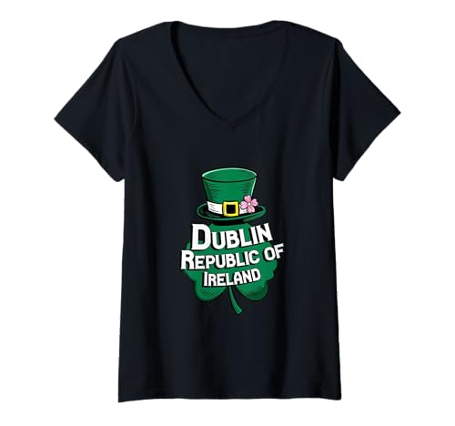 Damen Irischer Zylinder mit Kleeblatt Dublin Irland Reise T-Shirt mit V-Ausschnitt Damen Irischer Zylinder mit Kleeblatt Dublin Irland Reise T-Shirt mit V-Ausschnitt von Kattie Kattie