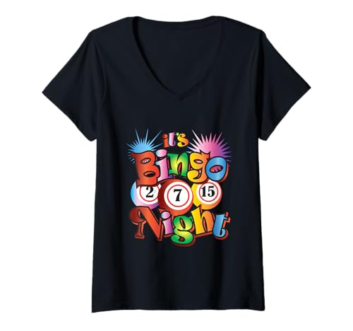 Damen It's Bingo Night Fun Gambling Bingo Player Colorful Graphic T-Shirt mit V-Ausschnitt von Kattie Kattie