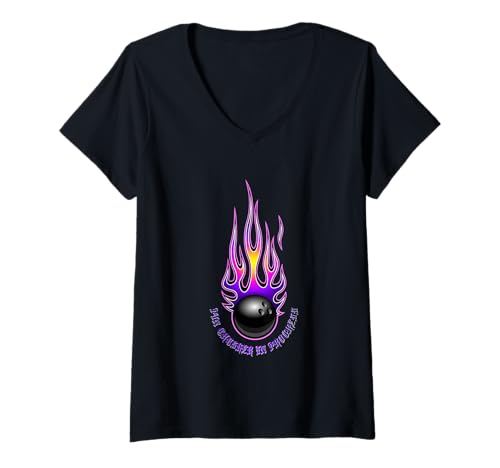 Damen Pin Crusher In Progress Funny Hot Rod Flame Bowlingball T-Shirt mit V-Ausschnitt Damen Pin Crusher In Progress Funny Hot Rod Flame Bowlingball T-Shirt mit V-Ausschnitt von Kattie Kattie