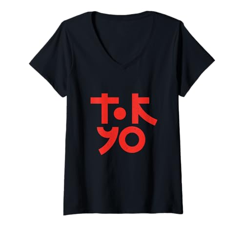 Damen Tokyo Japan Minimalismus Typografie Japanische Ästhetik T-Shirt mit V-Ausschnitt Damen Tokyo Japan Minimalismus Typografie Japanische Ästhetik T-Shirt mit V-Ausschnitt von Kattie Kattie