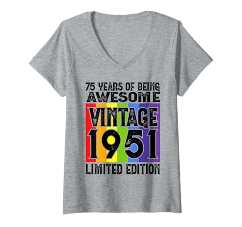 Damen Legendär seit 1951 Limited Edition 75 Geburtstag T-Shirt mit V-Ausschnitt Damen Legendär seit 1951 Limited Edition 75 Geburtstag T-Shirt mit V-Ausschnitt von Kattos - Birthday Vintage Born 1951 Version 2026