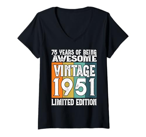 Damen Legendär seit 1951 Limited Edition 75 Geburtstag T-Shirt mit V-Ausschnitt Damen Legendär seit 1951 Limited Edition 75 Geburtstag T-Shirt mit V-Ausschnitt von Kattos - Birthday Vintage Born 1951 Version 2026