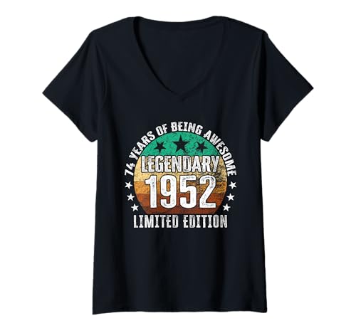 Damen Legendär seit 1952 Limited Edition 74 Geburtstag T-Shirt mit V-Ausschnitt Damen Legendär seit 1952 Limited Edition 74 Geburtstag T-Shirt mit V-Ausschnitt von Kattos - Birthday Vintage Born 1952 Version 2026