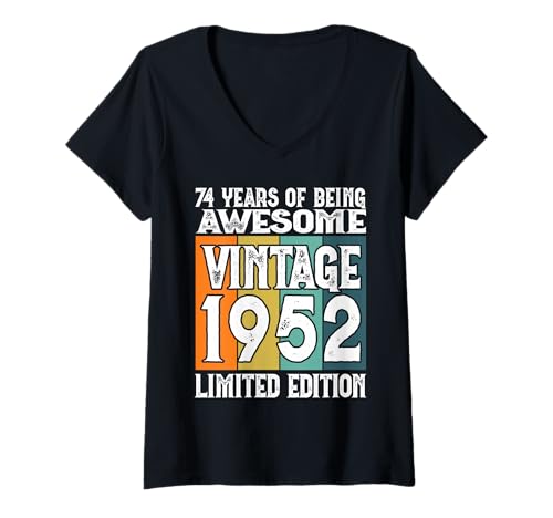 Damen Legendär seit 1952 Limited Edition 74 Geburtstag T-Shirt mit V-Ausschnitt Damen Legendär seit 1952 Limited Edition 74 Geburtstag T-Shirt mit V-Ausschnitt von Kattos - Birthday Vintage Born 1952 Version 2026