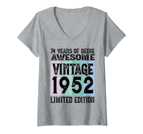 Damen Legendär seit 1952 Limited Edition 74 Geburtstag T-Shirt mit V-Ausschnitt Damen Legendär seit 1952 Limited Edition 74 Geburtstag T-Shirt mit V-Ausschnitt von Kattos - Birthday Vintage Born 1952 Version 2026