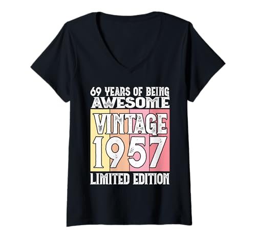 Damen Legendär seit 1957 Limited Edition 69 Geburtstag T-Shirt mit V-Ausschnitt Damen Legendär seit 1957 Limited Edition 69 Geburtstag T-Shirt mit V-Ausschnitt von Kattos - Birthday Vintage Born 1957 Version 2026