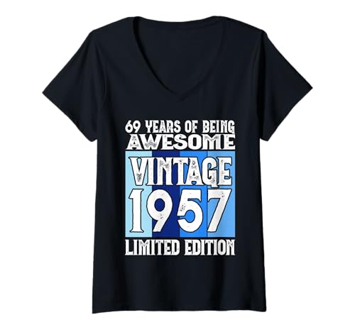 Damen Legendär seit 1957 Limited Edition 69 Geburtstag T-Shirt mit V-Ausschnitt Damen Legendär seit 1957 Limited Edition 69 Geburtstag T-Shirt mit V-Ausschnitt von Kattos - Birthday Vintage Born 1957 Version 2026