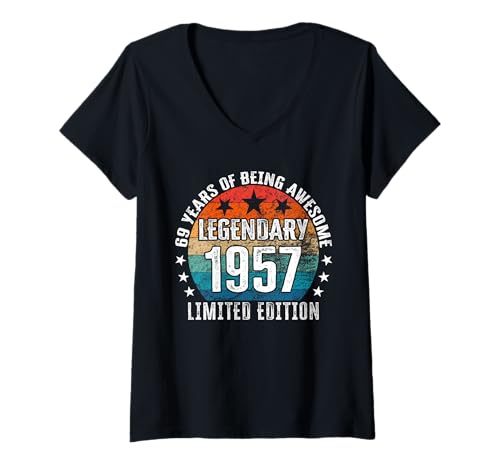 Damen Legendär seit 1957 Limited Edition 69 Geburtstag T-Shirt mit V-Ausschnitt Damen Legendär seit 1957 Limited Edition 69 Geburtstag T-Shirt mit V-Ausschnitt von Kattos - Birthday Vintage Born 1957 Version 2026