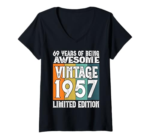 Damen Legendär seit 1957 Limited Edition 69 Geburtstag T-Shirt mit V-Ausschnitt Damen Legendär seit 1957 Limited Edition 69 Geburtstag T-Shirt mit V-Ausschnitt von Kattos - Birthday Vintage Born 1957 Version 2026