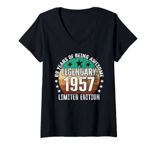 Damen Legendär seit 1957 Limited Edition 69 Geburtstag T-Shirt mit V-Ausschnitt Damen Legendär seit 1957 Limited Edition 69 Geburtstag T-Shirt mit V-Ausschnitt von Kattos - Birthday Vintage Born 1957 Version 2026
