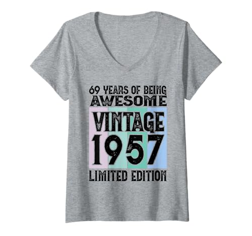 Damen Legendär seit 1957 Limited Edition 69 Geburtstag T-Shirt mit V-Ausschnitt Damen Legendär seit 1957 Limited Edition 69 Geburtstag T-Shirt mit V-Ausschnitt von Kattos - Birthday Vintage Born 1957 Version 2026