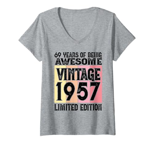 Damen Legendär seit 1957 Limited Edition 69 Geburtstag T-Shirt mit V-Ausschnitt Damen Legendär seit 1957 Limited Edition 69 Geburtstag T-Shirt mit V-Ausschnitt von Kattos - Birthday Vintage Born 1957 Version 2026