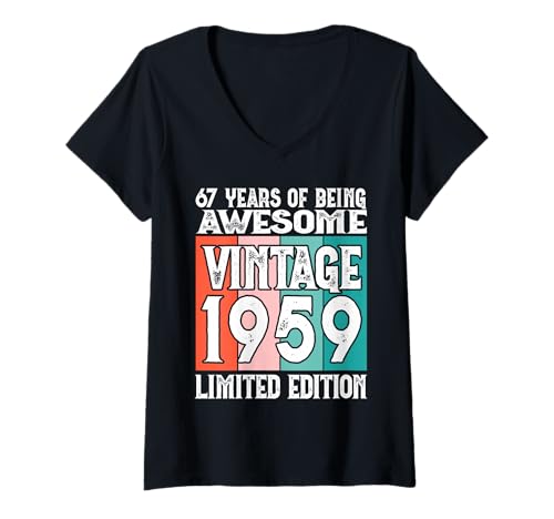 Damen Legendär seit 1959 Limited Edition 67 Geburtstag T-Shirt mit V-Ausschnitt Damen Legendär seit 1959 Limited Edition 67 Geburtstag T-Shirt mit V-Ausschnitt von Kattos - Birthday Vintage Born 1959 Version 2026